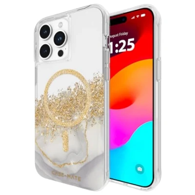 Bild av Case Mate iPhone 15 Pro Max skal karat marmor [3,7 m fallskydd] [Kompatibel med MagSafe] magnetiskt fodral söt bling glitter för 6,7 tum, reptålig, stötabsorberande, smal