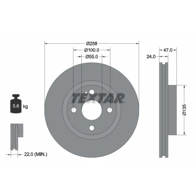 Bild av TEXTAR 92103100 Disque de frein 258 24 04/05 100 ventilé l&#039;intérieur sans boulon fix roue, moyeu roue MAZDA: 323 F 6, FAMILIA 6