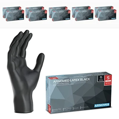 Bild av ARNOMED latex engångshandskar S, svarta, puderfria, 1000 st/ask, engångshandskar, latexhandskar finns i storlekarna XS, M, L &amp; XL.
