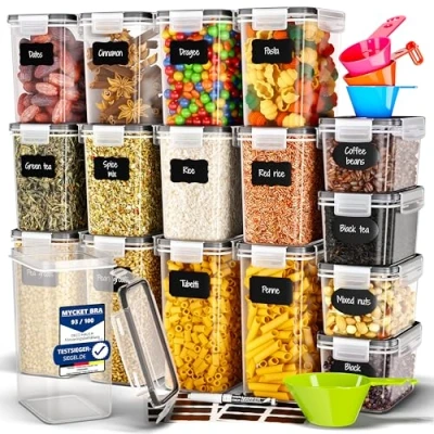 Bild av Deco Haus® Förvaringsburkar med Tätslutande Lock, 16 set För Pasta, Müsli, Mjöl Förvaringsbox Kök Lock Förvaringsbehållare Förvaring &amp; Organisation Kitchen Storage