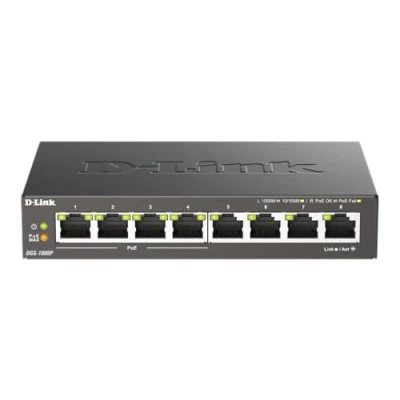 Bild av D Link DGS 1008P 8 portars Omanagerad Gigabit PoE Switch (8 anslutningar med 10/100/1 000 Mbit/s, 4 av dem stöd) svart