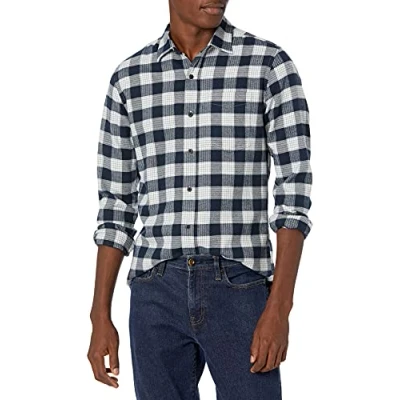 Bild av Amazon Essentials Men&#039;s Långärmad flanellskjorta (finns i Big &amp; Tall), Marinblå Rutig, XL