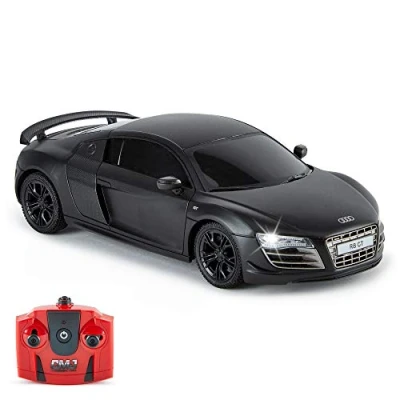 Bild av CMJ bilar Audi R8 GT, officiellt licensierade fjärrkontroll bil med arbetsbelysning, Radiostyrd RC 1:24 Skala, 2.4Ghz Matt (mattsvart) Great leksak för pojkar och flickor