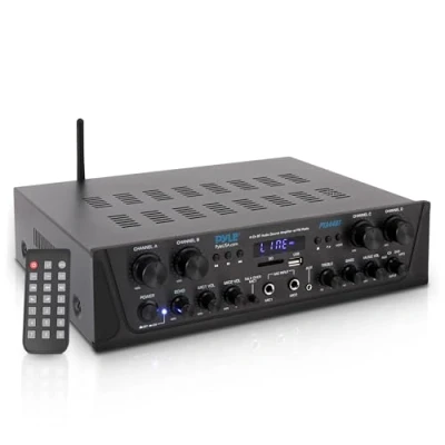 Bild av Pyle 500W Karaoke Draadloze Bluetooth Versterker 4 kanals stereo ljud Thuisbioscoop Luidspreker Geluid Vermogensontvanger met AUX IN, FM, RCA Subwoofer Luidsprekers UIT, USB, Microfoon IN Echo