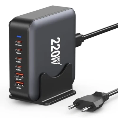 Bild av USB C laddare multifaldig, 220 W 6 portars laddningsstation 【4 2 A】 snabb kompakt GaN strömadapter, PD strömförsörjning QC A kompatibel med iPhone/iPad/Samsung/Laptop