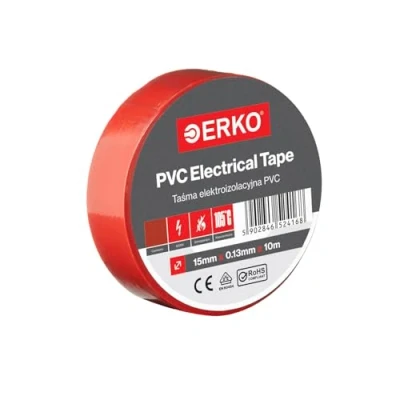 Bild av ERKO isoleringstejp PVC Röd 15 mm x 10 m elektriska kablar reparation, mycket flexibel med stark självhäftande kraft, kemibeständig, polyvinylklorid