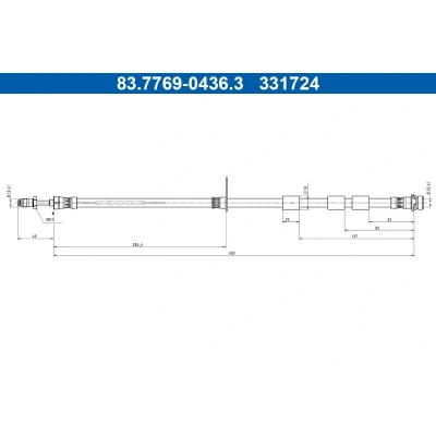 Bild av ATE 83.7769 0436.3 Bromsslang 430mm M10x1mm FORD: Ecosport Mk2 2.0 Ti VCT 4x4, 1.5 EcoBlue TDCi, 1.0 EcoBoost, Ti, TDCi