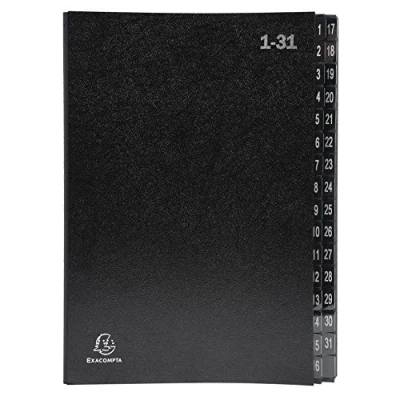 Bild av Exacompta Ref 57032E Flerdelad mapp storlek 250 x 330 mm, lämplig för A4 dokument, 270 gsm återvunnet kartong, expanderbar rygg, 32 sektioner (märkta 1 31) Svart