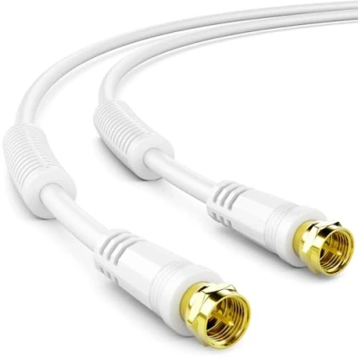 Bild av deleyCON 1m SAT TV Antennkabel Koaxialkabel HDTV 4 Faldig Skärmning DVB S S2 Radio DAB Mantelströmfilter Ferritkärna Vit