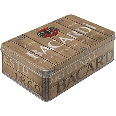 Bild av Nostalgic Art Förvaringsburk i retrostil låg, Bacardi Wood Barrel Logo Presentidé för romälskare, Plåtburk med lock, Deko vintagedesign, 2,5 l