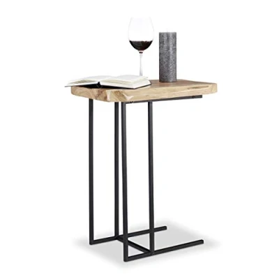 Bild av Relaxdays träsida, rustikt accentbord, praktisk bricka, elegant cederträ, naturlig, H x B D: 60 34 49,5 cm