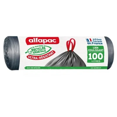 Bild av Alfapac 10 x 100 l ultrastarka glidlänkar tillverkade i Frankrike återvunnet och vegetabiliskt bi material