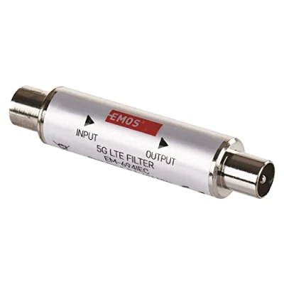 Bild av EMOS LTE/4G/5G spärrfilter, genomsläpp upp till 694 MHz, DC genomsläpp, 1,6 x 6,8 cm, koaxialanslutning, J5712, silver
