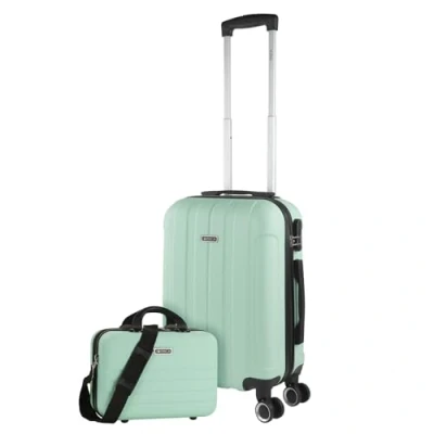 Bild av ITACA Liten flygplanshytt resväska med 4 hjul [55x40x20] och Man Woman toalettväska. Styv märket Travel Resväska. Handbagagevagn. Kombination hänglås, Mynta