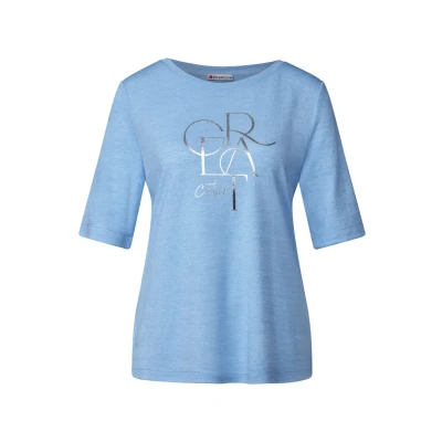 Bild av Street One dam t shirt med folia Wording, Serenity Blue, 40