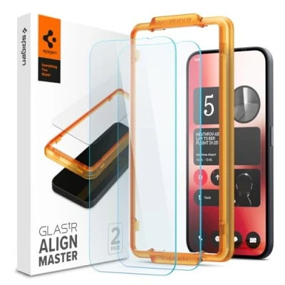 Bild av Spigen AlignMaster Skärmskydd kompatibel med Nothing Phone (2a) Plus, (2a), 2 Stycken, met sjabloon voor installatie, kristallklart, Responsiv Touch, Case friendly, 9H härdat Glas