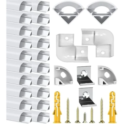 Bild av Chesbung LED aluminium profil 1 m, 20 pack i U form för remsor/band upp till 12 mm) inkl. skydd mjölkvit, ändlock och monteringsmaterial