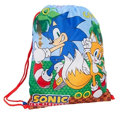 Bild av Sonic The Hedgehog dragskoväska spelare PE kit gymväska pojkar tränare simning väska barn skola ryggsäck, Blå/gul, En storlek, Dragsko