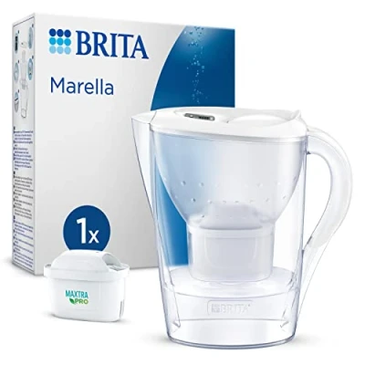 Bild av BRITA Vit Marella filterkanna (2,4 l) inkl. 1 patron MAXTRA PRO All in kranvattenfilter reducerad PFAS,kalksten, klor, vissa föroreningar och metaller tidsindikator, eko förpackning