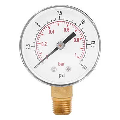 Bild av Mini lågtrycksmätare, BSPT tryckmätare för bränsle luftolja eller vatten 0 15 psi/0 1bar