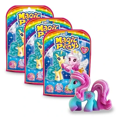 Bild av Craze Magic Ponys set om 3 x ponnyfigurer, vackra ponnyleksaker att samla, med tatueringar och tillbehör
