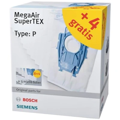 Bild av Siemens 12 x dammsugarpåsar typ P och 3 mikrofilter MegaAir SuperTEX VZ123FP, 99,9% fint dammfiltrering, högre rengöringsprestanda, lämplig för VS08