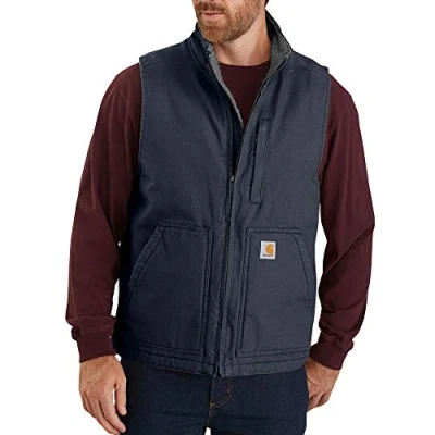 Bild av Carhartt Sherpa fodrad herrväst med mock neck arbete, användbar ytterkläder, Marinblått Xsp, L