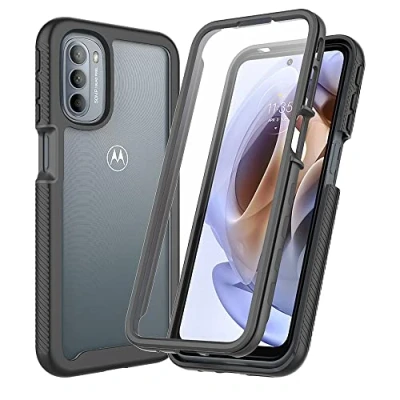 Bild av XINNI Motorola Moto G51 5G fodral med 360 stötsäkert skydd runt om, inbyggt skärmskydd, robust yttermaterial stötfångare, svart