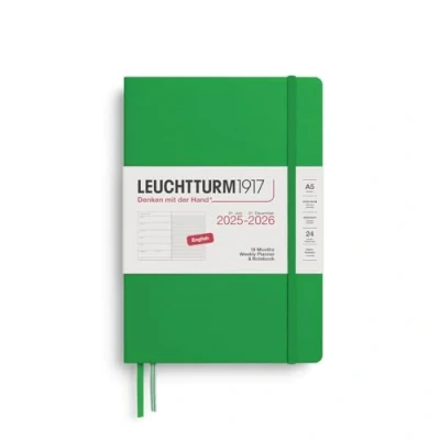 Bild av LEUCHTTURM1917 372799 veckokalender och anteckningsbok medium (A5) 2026, 18 månader 07.2025 12.2026, inbunden fjäderblad, engelska