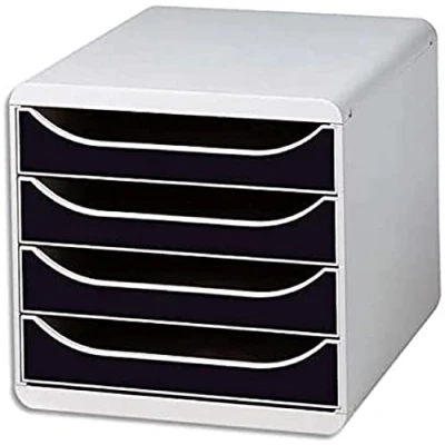 Bild av Exacompta Ref 310014D BIG BOX 4 facks piedestal för A4+ dokument Utvändiga mått: Djup 34,70 x Bredd 27,80 Höjd 26,70 cm Färg ljusgrå/svart