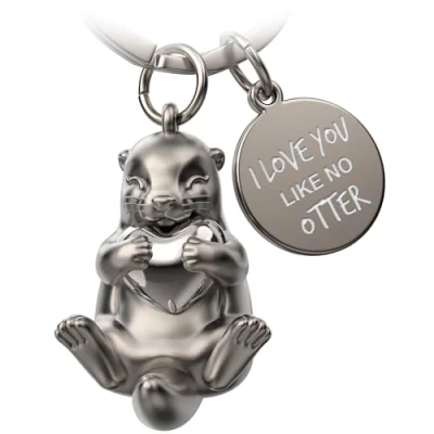 Bild av FABACH otter nyckelring Otty med hjärta lyckobringare gåvor flickvän partner kärlek par årsdag gravyr I love you like no otter, silver, 4 m Zuleitung mit Kinderschutz,