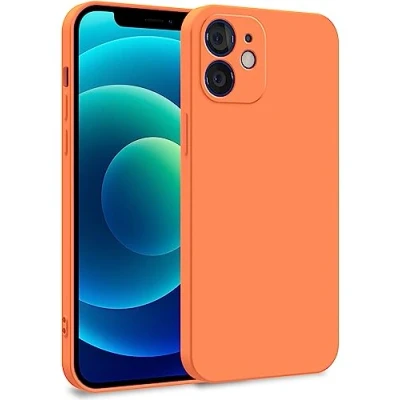 Bild av MyGadget fodral kompatibelt med iPhone 12 tvålagers mobiltelefonfodral kameraskydd skal innerfoder och silikon utsida orange