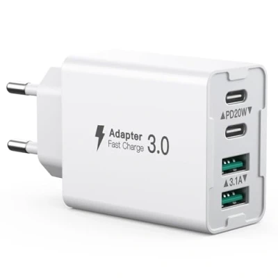 Bild av USB C laddare 40W, 4 portars multiladdare med och A, dubbelportad väggladdare PD+QC kompatibel iPhone 14/13/12/Pro Max/XS/XR/Samsung/Tablet