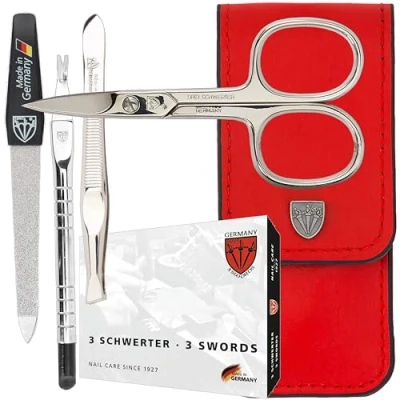 Bild av Tre svärdare solingar Tyskland nagelvård set &#039;Modena&#039; 3 st. Manikyr pedikyr resa etui nagelnödvändighet, stålinstrument märkeskvalitet, manikyrset äkta läder presentförpackning (1399)