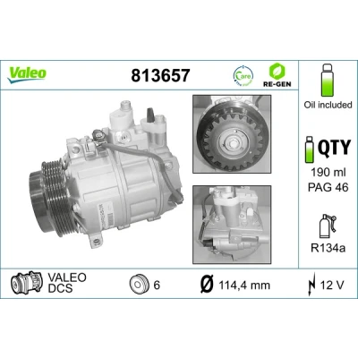Bild av VALEO 813657 compresseur De Climatisation DCS 12 PAG 46 R 134a avec huile ECHANGE STANDARD MERCEDES BENZ: Classe C Berline, Vito Bus