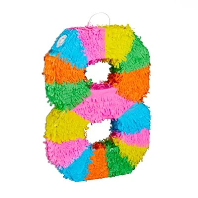 Bild av Relaxdays 10025189_910 antal Pinata födelsedag, nummer 8, för upphängning, barn och vuxna, papper självfyllning, piñata, färgglada