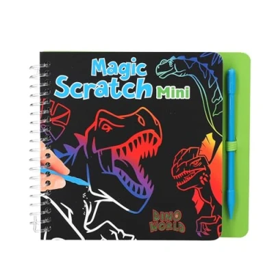 Bild av Depesche 12733 Dino World Mini Magic Scratch Book med coola dinosauriemotiv för att klia, buk färgglad gradient och skrappenna