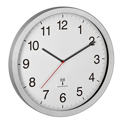 Bild av TFA Dostmann XL trådlös väggklocka, 60,3545.02, analog radioklocka, lättläst, perfekt för kontor/entré, silvervit, (L) 400 x (B) 50 (H) mm