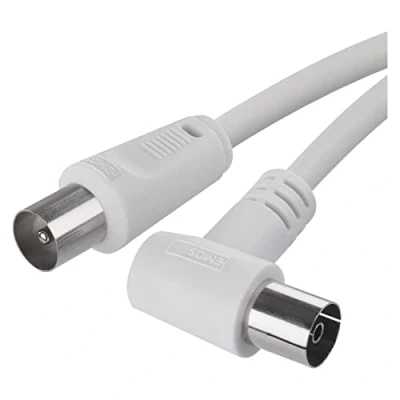Bild av EMOS antennkabel, koaxialkabel, TV kabel 3,5 m, koaxkabel för digital TV, mottagare, SAT, dubbelskärm, rak koaxkontakt till vinklad koaxuttag (90 grader)