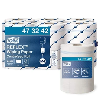 Bild av Tork 473242 Reflex pappersservetter för flera användningsområden M4 innervalsen systemet / 1 lagiga servetter i vitt/Avancerad kvalitet 6 x 300 m