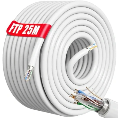 Bild av Nätverkskabel 25m Utomhus Cat6 Ethernet Kabel Vit Runda Lan FTP Skärmad Extremt Långa 23AWG Patchkabel Rj45 Hög Hastighet Internetkabel 1Gbps 250MHz 25 Meter