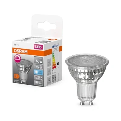 Bild av OSRAM Superstar reflektorlampa, GU10 bas, klart glas ,Kallvitt (4000K), 350 Lumen, ersätter 50W belysningsmaterial dimbar, 1 Pack