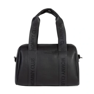 Bild av CHILDHOME, Baby skötväska, Mommy Bag, Babyskötselmadrass ingår, många förvaringsutrymmen, barnvagnsfästen, axelrem, veganskt läder, 22L, Club Signnature, svart