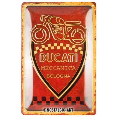 Bild av Nostalgic Art Plåtskylt i retrostil, 20 x 30 cm, Ducati Meccanica Bologna Presentidé för mc åkare, Official License Product (OLP), av metall, vintagedesign