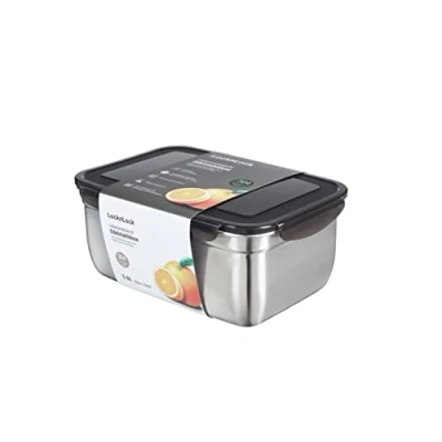 Bild av LocknLock förvaringsbehållare i rostfritt stål med lock, 3,6 L, 265 x 185 110 mm, BPA fri, diskmaskinsäker, fryssäker ner till 20C, förvaringslåda lock