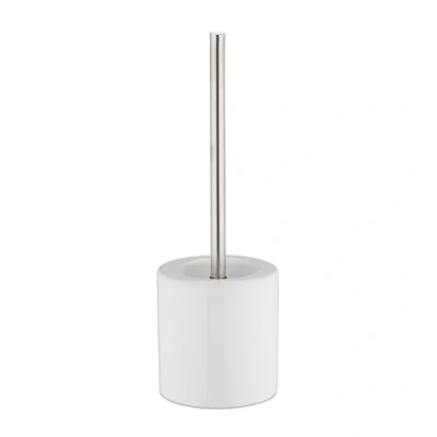 Bild av Relaxdays Toalettborstset keramik, rund toalettborsthållare, utbytbart borsthuvud, badrumsset, H x D 38,5 12,5 cm, vit