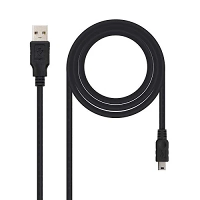 Bild av Nanocable 10.01.0402 USB 2.0 till Mini kabel, huvudanvändning för mobiltelefoner och digitalkameror, typ A/M B/M, han man, svart, 1,8 mts