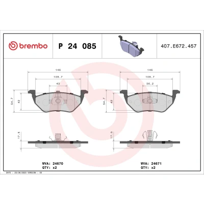 Bild av BREMBO P 24 085 Jeu de plaquettes frein contact signal d&#039;usure exclu avec clip piston sans accessoires FORD: Maverick SUV