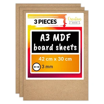 Bild av Creative Deco 3 x A3 MDF Skiva 420 300 mm Perfekt för Laserskärning, CNC router, Modellering, Bandverk, Rullsåg