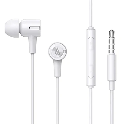 Bild av Edifier P205 in ear hörlurar med mikrofon och volymkontroll, 3,5 mm kabel stereohörlurar headset för PC, bärbar dator, mobiltelefon vit